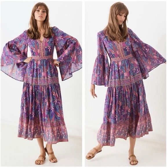 Spell & The Gypsy Collective Bianca Wisteria Purple Organic Cotton Maxi Dress - Picture 1 of 16